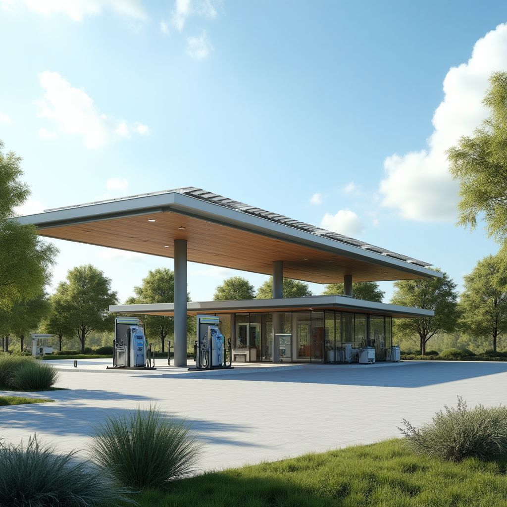 Estación de servicio sostenible con paneles solares
